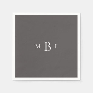 Monogram Dark Gray Elegant Wedding Cocktail Serviette