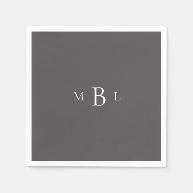 Monogram Dark Gray Elegant Wedding Cocktail Serviette (Vorderseite)