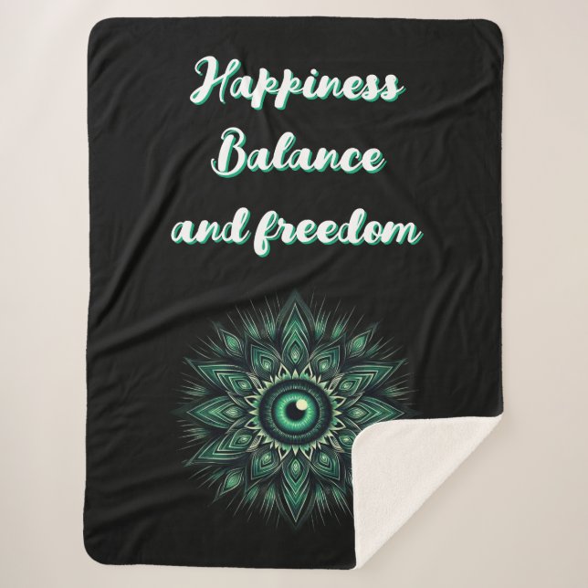 Monogram Dark Green Evil Eye Symbol auf schwarz | Sherpadecke (Vorderseite)