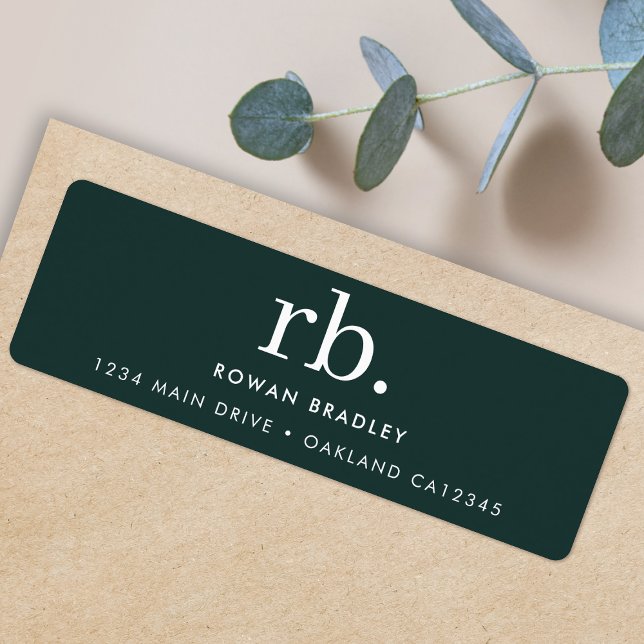 Monogram Dark Green Stilvoll Moderne Rücksendeadre (A stylish monogram label perfect for small business mailing or one-of-a-kind personal stationery)