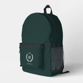 Monogram Dark Green Stylish Modern Minimalist Bedruckter Rucksack