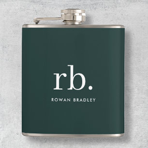 Monogram Dark Green Stylish Modern Minimalist Flachmann