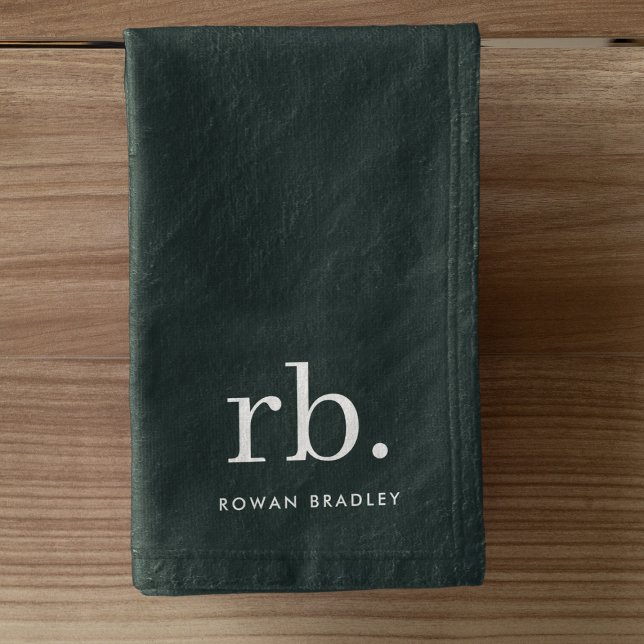 Monogram Dark Green Stylish Modern Minimalist Handtuch (Stylish dark green custom monogram towels, for business or personal use.)