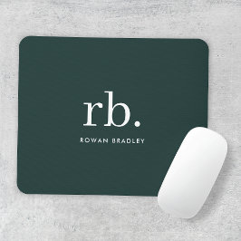 Monogram Dark Green Stylish Modern Minimalist Mousepad