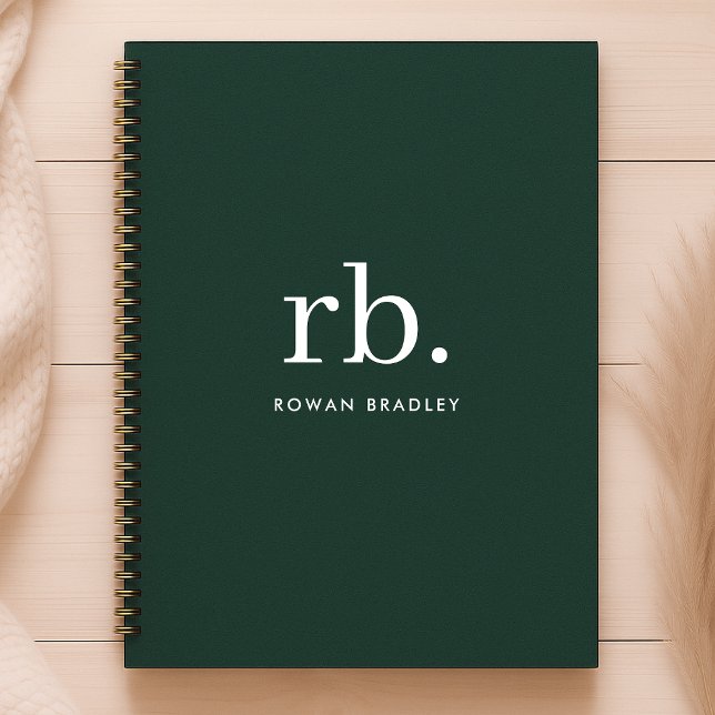 Monogram Dark Green Stylish Modern Minimalist Notizbuch (Von Creator hochgeladen)
