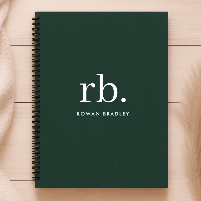 Monogram Dark Green Stylish Modern Minimalist Planer (Stylish dark green custom monogram planners, for business or personal use.)