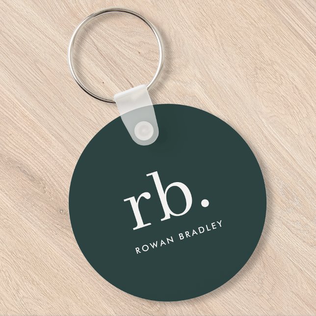 Monogram Dark Green Stylish Modern Minimalist Schlüsselanhänger (Stylish dark green custom monogram keychains, for business or personal use.)