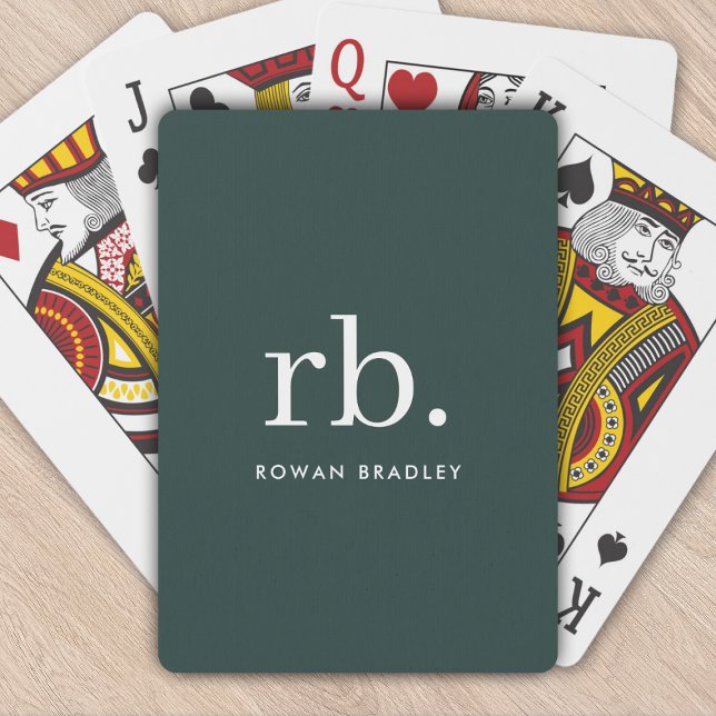Monogram Dark Green Stylish Modern Minimalist Spielkarten (Stylish dark green custom monogram poker playing cards, for business or personal use.)