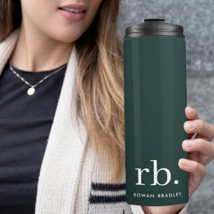 Monogram Dark Green Stylish Modern Minimalist Thermosbecher