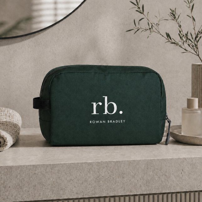 Monogram Dark Green Stylish Modern Minimalist Waschbeutel (Von Creator hochgeladen)