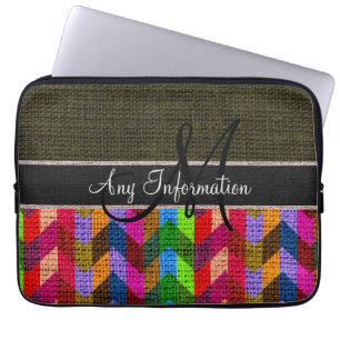 Monogram Dark Green Zickzack Zigzag Burlap Jute Laptopschutzhülle
