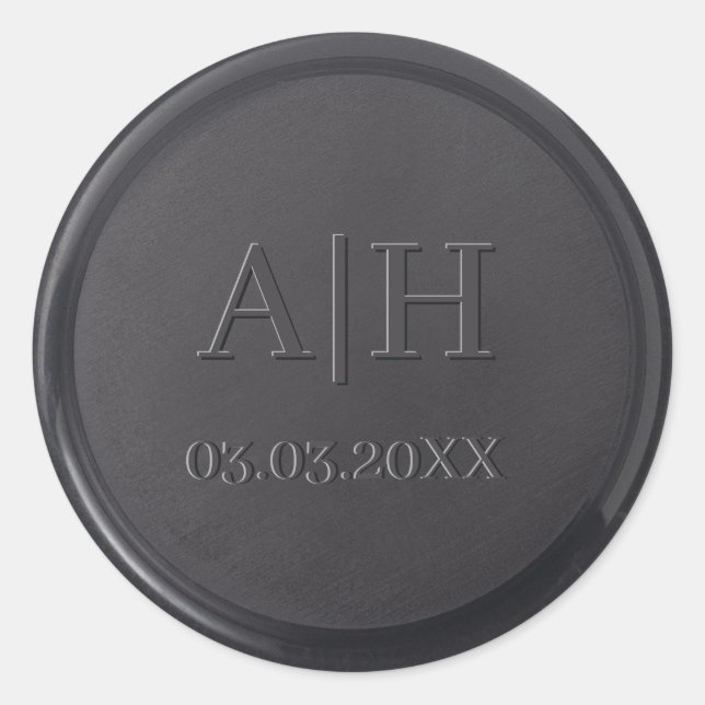 Monogram Date Black Wax Siegel Aufkleber (Vorderseite)