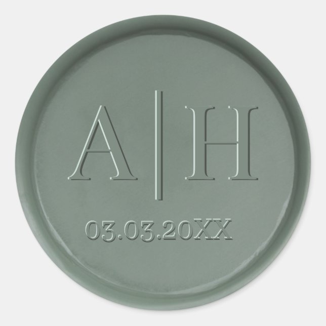 Monogram Date Dark Sage Wax Siegel Sticker (Vorderseite)