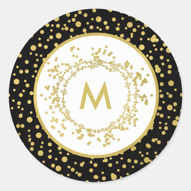 Monogram Decorative Black & White Christmas Runder Aufkleber (Vorderseite)