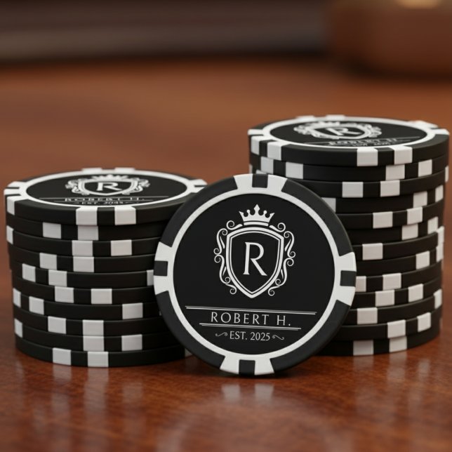 Monogram Decorative Shield Crown Black Pokerchips (Monogram Decorative Shield Crown Black Poker Chips
)