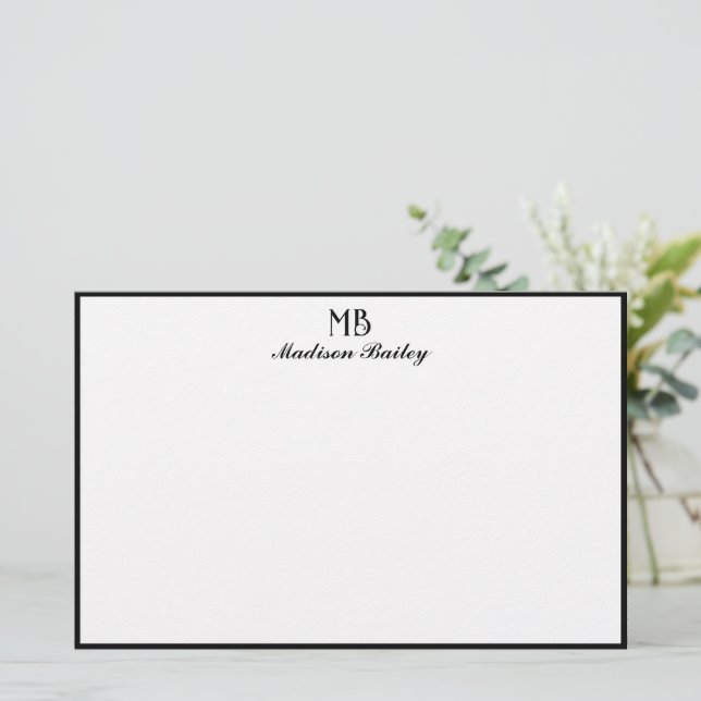 Monogram Decorative Typografie Black Border Briefpapier (Stehend Vorderseite)