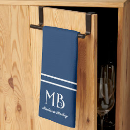 Monogram Decorative Typografie | Navy Blue Geschirrtuch
