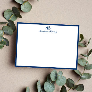 Monogram Decorative Typografie | Navy Blue Mitteilungskarte