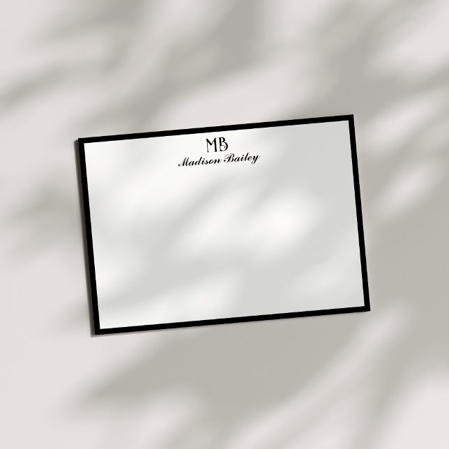 Monogram Decorative Typografie | Schwarz/Weiß Mitteilungskarte (Von Creator hochgeladen)
