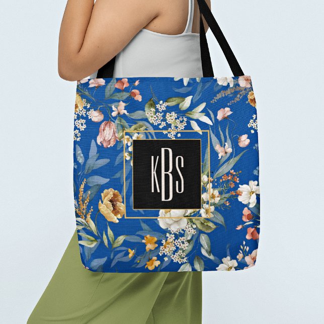 Monogram, Deep Blue, 1600s Fine Art Florals Tasche (Von Creator hochgeladen)