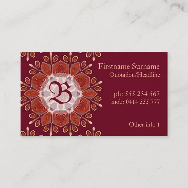 Monogram Deep Red Floral Emblem Business Card Visitenkarte (Vorderseite)