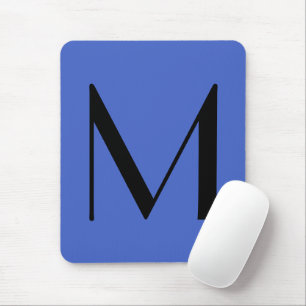 Monogram Deep Royal Black Modern Add Name Initial Mousepad