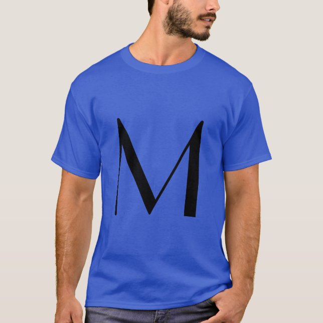 Monogram Deep Royal Black Modern Add Name Initial T-Shirt (Vorderseite)