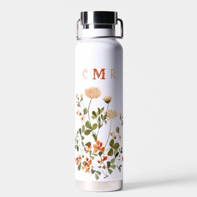 Monogram Delicate Spring Floral Botanical Trinkflasche (Rückseite)