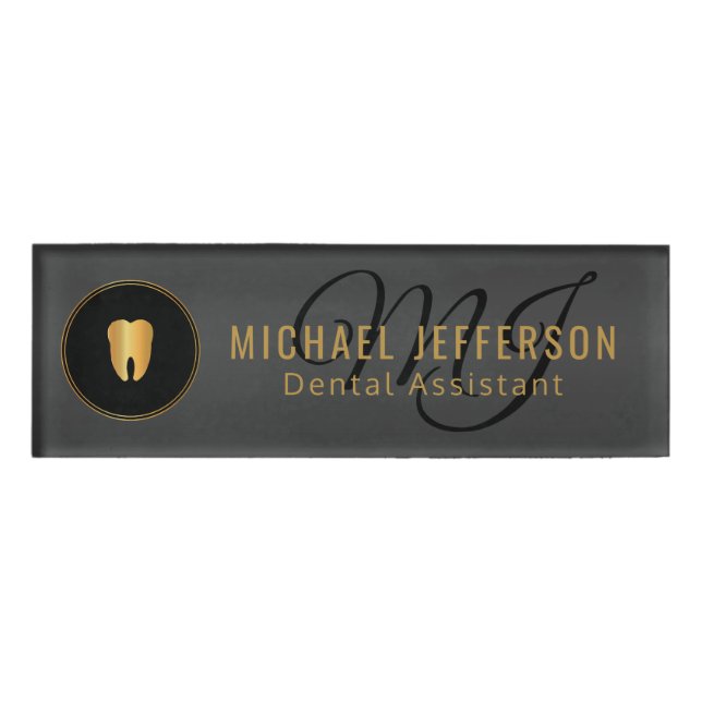 Monogram Dentist Office - Black and Gold Namenschild (Vorderseite)