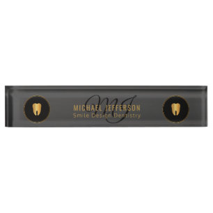 Monogram Dentist Office - Black and Gold Namensplakette