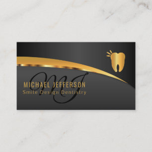 Monogram Dentist Office - Schwarz und Gold Visitenkarte