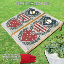 Monogram der American Flag Hearts Family + Namen