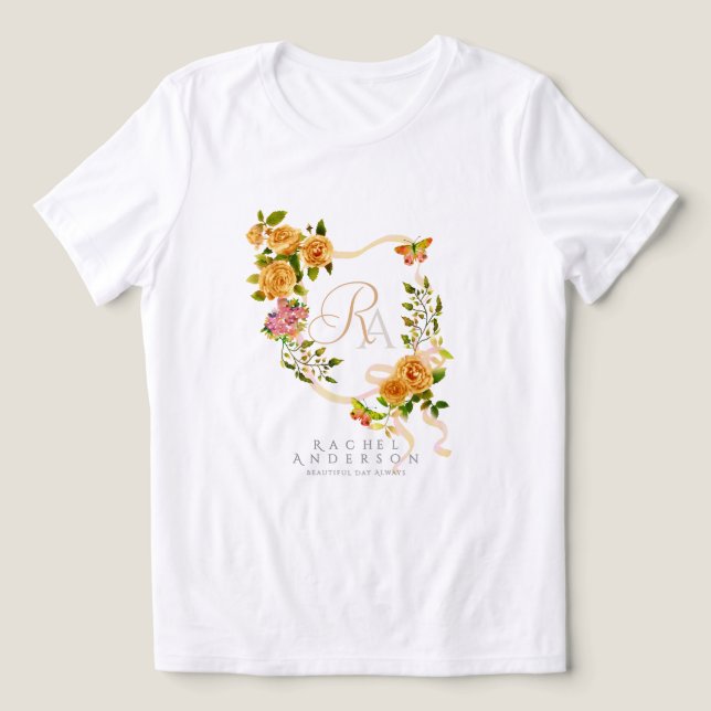 Monogram der Gold Rose Ribbon Chic Tri-Blend Shirt (Design Vorderseite)