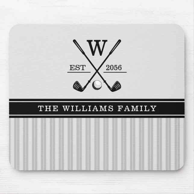 Monogram der Golffamilie Schwarz-weiß Mousepad (Vorne)