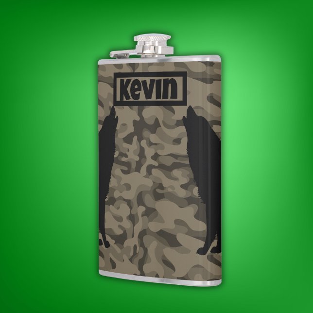 Monogram der modernen braunen Camouflage Black Wol Flachmann (Von Creator hochgeladen)