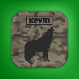 Monogram der modernen braunen Camouflage Black Wol Pappteller