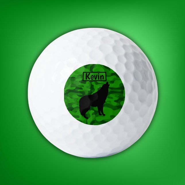 Monogram der modernen grünen Camouflage Black Wolf Golfball (Von Creator hochgeladen)