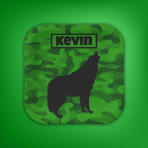 Monogram der modernen grünen Camouflage Black Wolf Pappteller