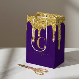 Monogram der Royal Lila Gold Sparkle Glitzer Tropf Mittlere Geschenktüte