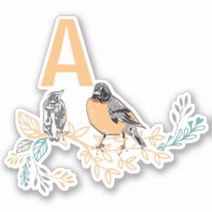 Monogram der Whimsical Robin Bird Mama Baby Blume Aufkleber