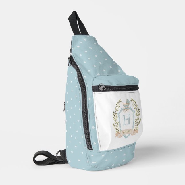 Monogram des Baby Carriage Wappen | Blue Baby Crossbody Bag (Linke Seite)