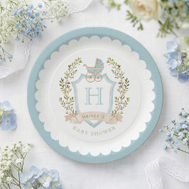 Monogram des Baby Carriage Wappen | Blue Baby Dusc Pappteller