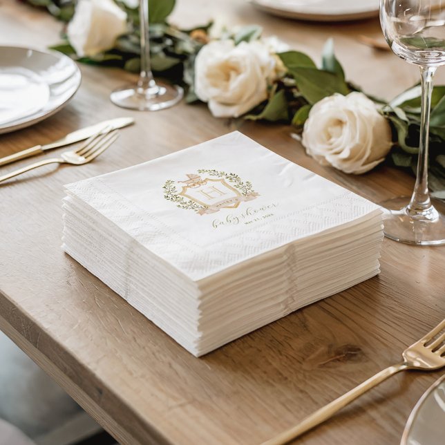 Monogram des Baby Carriage Wappen | Neutrale Babyd Serviette (Simulation of a stack of napkins. Actual napkins have a coined textured border.)