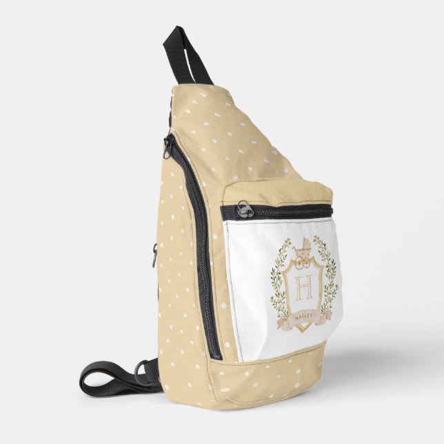 Monogram des Baby Carriage Wappen | Neutrales Baby Crossbody Bag (Linke Seite)
