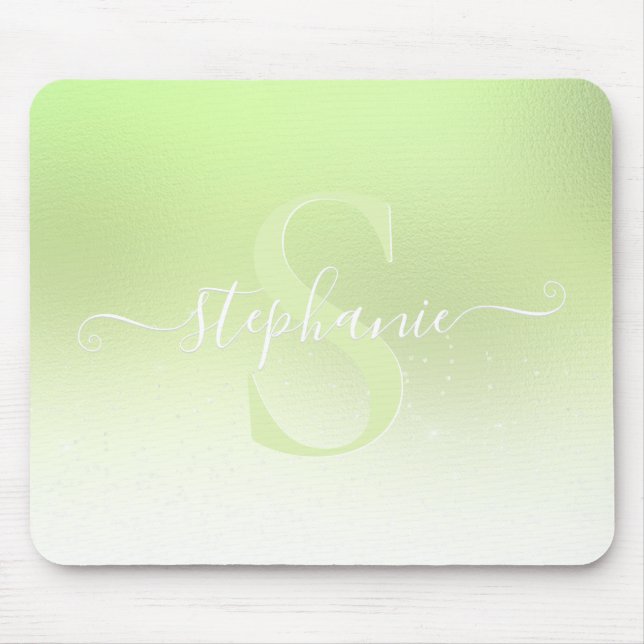 Monogram des Kalkgrün-Shimmer-Sparkels Mousepad (Vorne)