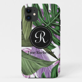 Monogram des tropischen Summer Green Lila Blätter Case-Mate iPhone Hülle