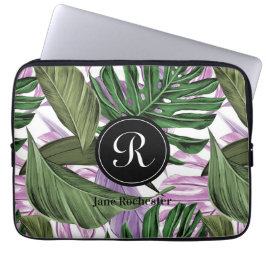 Monogram des tropischen Summer Green Lila Blätter Laptopschutzhülle