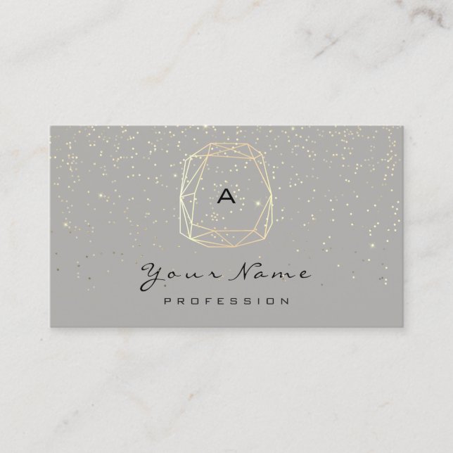 Monogram Diamond Gray Gold Confetti Blogger Terminkarte (Vorderseite)
