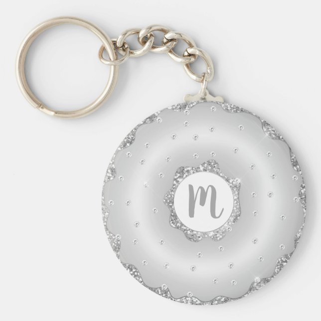 Monogram Doughnut Silber Glitzer Drehbuchschrift g Schlüsselanhänger (Vorne)