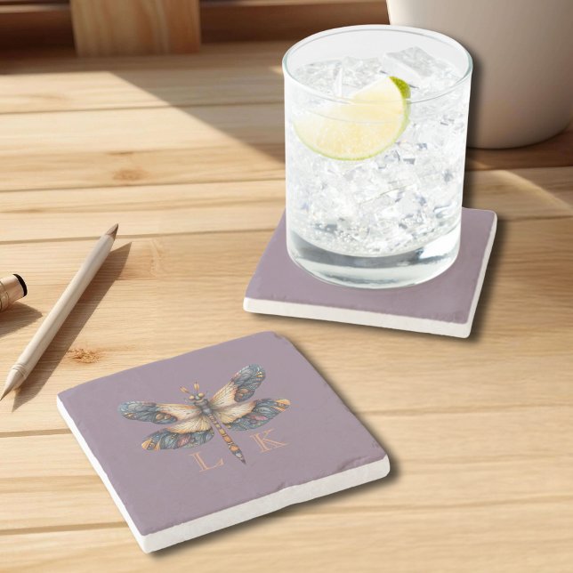 Monogram Dragonfly Folk Soft Lila Steinuntersetzer (Von Creator hochgeladen)